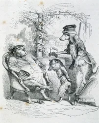 I due cani e la volpe Riffler - di Grandville