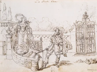 Barbablù, illustrazione per la fiaba di Charles Perrault (1628-1703), incisione di Grandville (1803-1847)