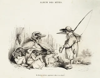 Caricatura di uccelli da Album des betes di Jean-Ignace-Isidore Gerard, noto con lo pseudonimo Jean-Jacques o J. J. Grandville, e Wilhelm von Kaulbach, Parigi