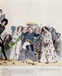 Cartone animato su Alexandre Dumas Fils e Honoré de Balzac - di Grandville, in “Charivari” del 21/02/1844