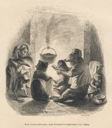 Due visitatori vengono a importunare la famiglia orso seduta davanti al camino all