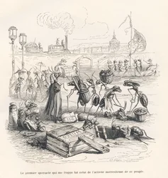 Formiche in piena attività sulle rive della Senna. Vignette illustrate da JJ Granville. Incisione firmata Porret nella parte intitolata "Viaggio di un passero di Parigi" scritto da George Sand in "Scene della vita privata e pubblica degli animali". Parigi