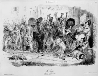 La Flu (influenza): malattia contagiosa che esercita la sua furia sui parigini nel 1831 - incisione di Grandville in 