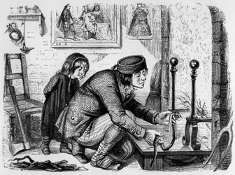 La favola di La Fontaine: il contadino e la vipera, incisione di J.J. Grandville, c. 1838-40