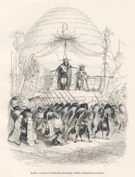 La regina delle api e il suo esercito. Vignette illustrate da JJ Granville. Incisione firmata Andrew, Best e Leloir nella parte intitolata "Viaggio di un passero di Parigi" scritto da George Sand in "Scene della vita privata e pubblica degli animali". Pari