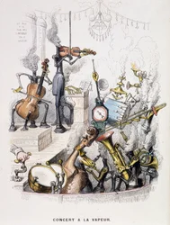 Musicisti trasformati in macchine e che danno un "Concerto a vapore" - in "Un altro mondo" di Grandville, fine XIX secolo