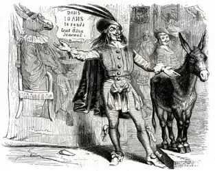 Il ciarlatano: favola di La Fontaine illustrata da Grandville. Edizione Garnier 1860. Questo skipper rende difficile fare di ogni asino uno scienziato.