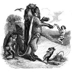Il leone e il topo: favola di La Fontaine illustrata da Grandville