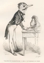 Diventerete un grande sapiente e io lo annuncerò al mondo. Incisione firmata da Tamisier nella parte intitolata «Guida-asino ad uso degli animali che vogliono pervenire agli onori», scritta da Honoré de Balzac