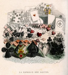 Illustrazione: Una battaglia di carte da gioco, per "Un Autre Monde", edizione Fournier