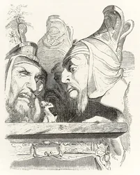 Gulliver viene ispezionato dai residenti di Brobdingnag, dai Viaggi di Gulliver di Jonathan Swift