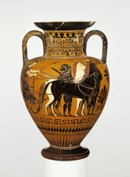 Anfora a figure nere attica con apoteosi di Eracle, c.530-20 a.C.
