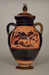 Anfora panciuta raffigurante Priamo e Achille, c.550 a.C.
