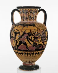 Anfora a collo calcidese a figure nere con Odisseo che uccide un Trace, ca. 540 a.C.