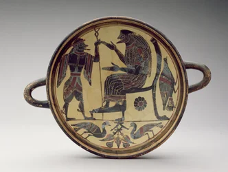 Coppa Kylix laconica raffigurante Zeus e Hermes, c.550-530 a.C.