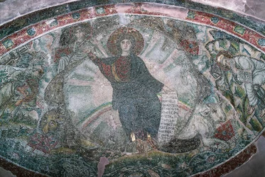Cristo ascende al cielo circondato dai quattro evangelisti, Mosaico nella Chiesa di Hosios David