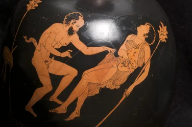 Dettaglio di un lekythos a figure rosse (terracotta)