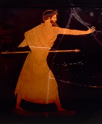 Civiltà greca, ceramica a figure rosse. Cratere attico raffigurante Zeus, attribuito al Pittore di Berlino. (dettaglio)