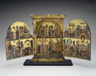 Resurrezione di Lazzaro; Entrata a Gerusalemme; Crocifissione; Discesa di Cristo agli Inferi (pannello centrale)