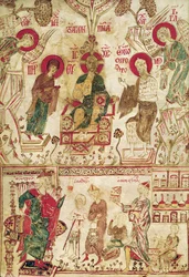 Il medico bizantino Myrepsos che riceve i pazienti, da un manoscritto greco, XIII secolo