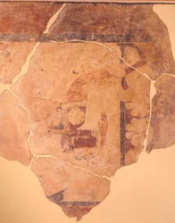 Perseo cacciatore, affresco dalla metopa del Tempio C di Thermos, Grecia, civiltà greca, ca 630 a.C.