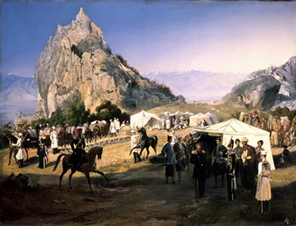 Il reggimento di dragoni di Nizhny Novgorod in bivacco a Karaagach