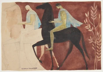 Due giovani a cavallo. Bozzetto per decorazione di una stanza