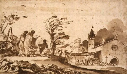 Paesaggio con una processione funebre