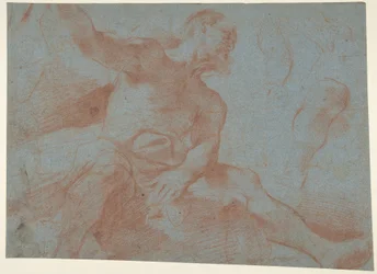 Vecchio seduto con il braccio destro alzato (Tithonus) (recto)