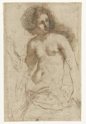Donna in piedi seminuda