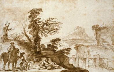 Paesaggio con cavaliere e ponte