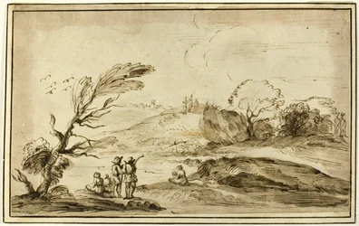 Due gruppi di figure in un paesaggio