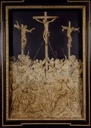 Crocifissione, attribuita a Guglielmo della Porta (1515-1577), rilievo in cera, Italia