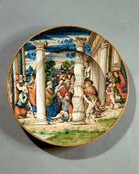 Piatto raffigurante San Pietro e San Giovanni che guariscono lo storpio al Tempio