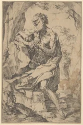San Girolamo inginocchiato su una roccia davanti a una croce e un libro aperto, ca. 1600-1640