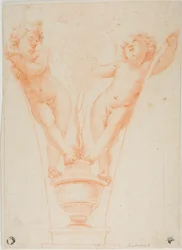 Due putti con pianta in vaso