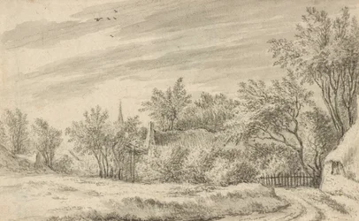 Il sentiero del villaggio con la guglia della chiesa in lontananza