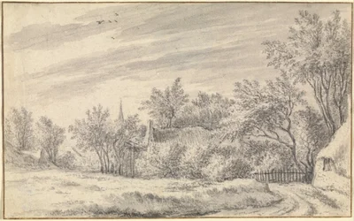 Sentiero del villaggio con campanile in lontananza