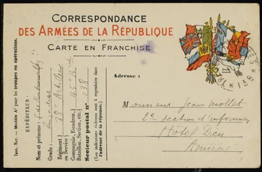 Cartolina a Jean Mollet, 1915