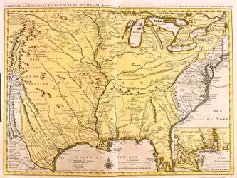 Mappa della Louisiana (USA) e del fiume Mississippi (incisione)