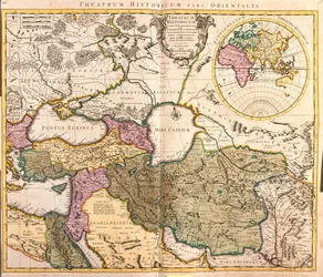 Mappa dei paesi vicini al Mar Caspio (Russia, Armenia, Persia, Kazakistan, Turkmenistan) (incisione)