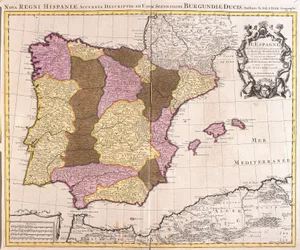 Mappa della Penisola Iberica, Regno di Portogallo e Spagna (incisione)