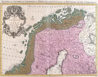 Carta dei paesi nordici, regni di Danimarca, Svezia e Norvegia