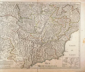 Regione del Piemonte meridionale, Monferrato e Regione della Liguria occidentale. Mappa di Guillaume de l