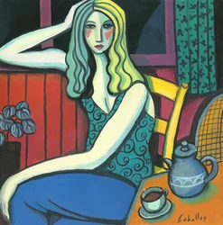 Ragazza che beve il tè, 2008 (gouache su carta)