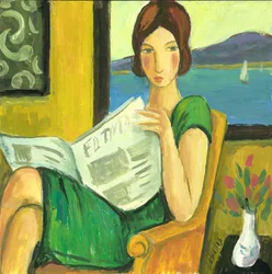 Ragazza che legge il giornale, 2013 (gouache su carta)
