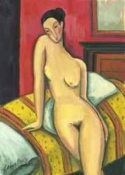Nudo appoggiato al letto, 2010 (gouache su carta)
