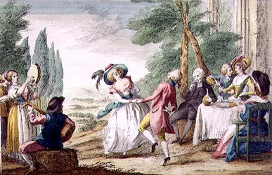 Giochi fiorentini, la danza (incisione colorata)