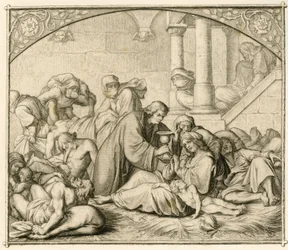 Lutero con persone malate di peste a Wittenberg