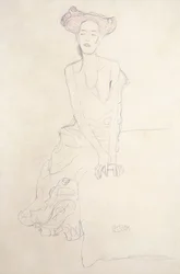 Aug Ruhubeit la giovane donna, sostenendosi con le mani, 1908